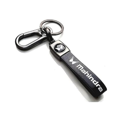 Black Leather Mahindra Keychain