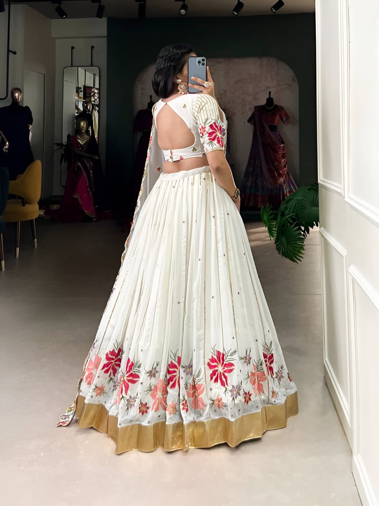 White Lehenga Choli Readymade Stitched For Wedding Women Party Skirt Ready To Wear