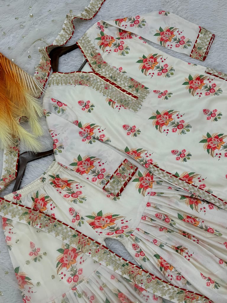 White Sharara Suit Set Salwar Kameez Readymade Pakistani Stitched New Indian Ready To Wear Wedding Suit