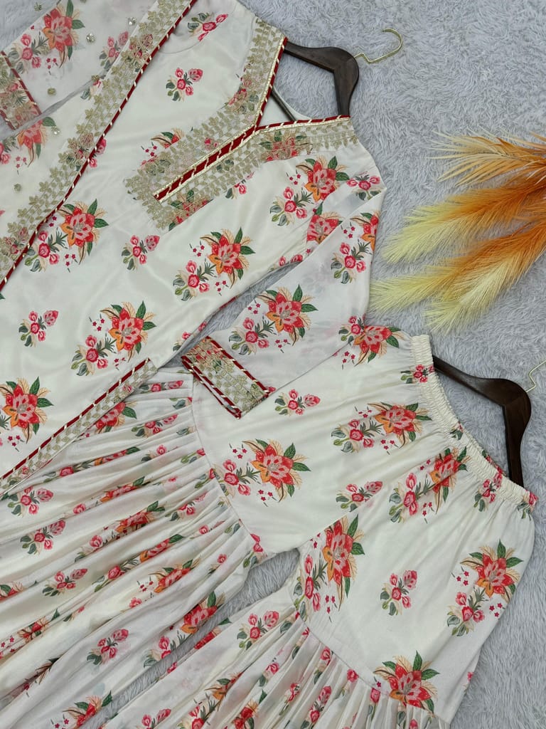 White Sharara Suit Set Salwar Kameez Readymade Pakistani Stitched New Indian Ready To Wear Wedding Suit