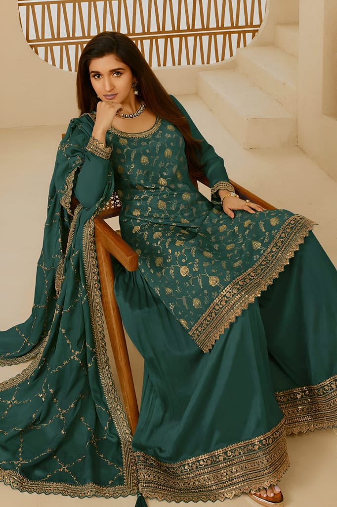 Green Palazzo Suit Set Salwar Kameez Readymade Pakistani Stitched New Indian Ready To Wear Wedding Suit