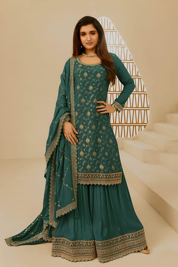 Green Palazzo Suit Set Salwar Kameez Readymade Pakistani Stitched New Indian Ready To Wear Wedding Suit