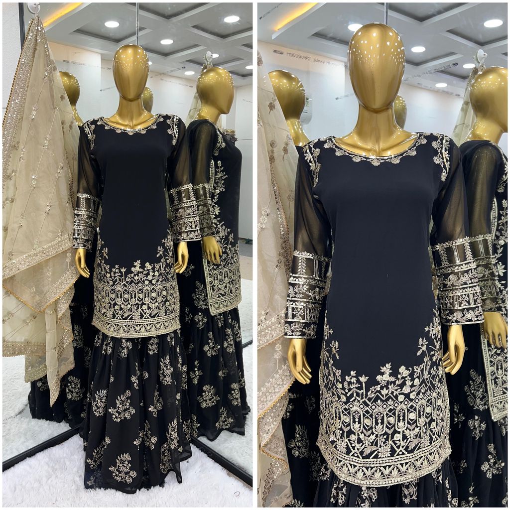 Black Sharara Suit Set Salwar Kameez Readymade Pakistani Stitched New Indian Ready To Wear Wedding Suit