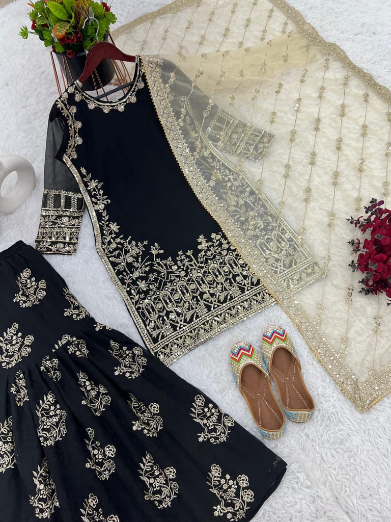 Black Sharara Suit Set Salwar Kameez Readymade Pakistani Stitched New Indian Ready To Wear Wedding Suit