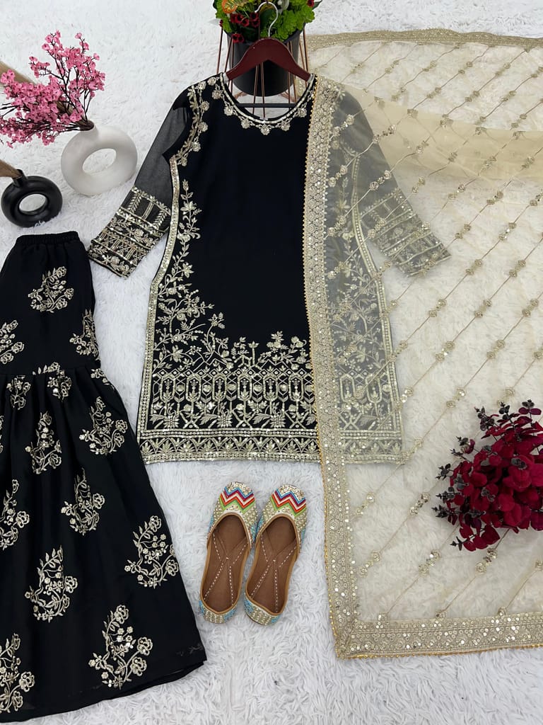 Black Sharara Suit Set Salwar Kameez Readymade Pakistani Stitched New Indian Ready To Wear Wedding Suit