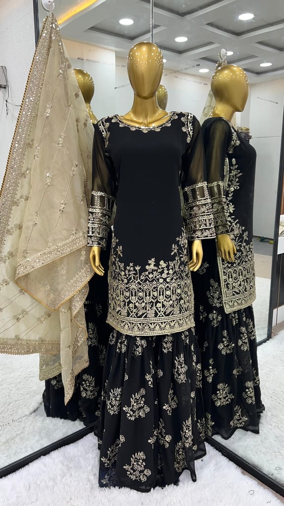 Black Sharara Suit Set Salwar Kameez Readymade Pakistani Stitched New Indian Ready To Wear Wedding Suit