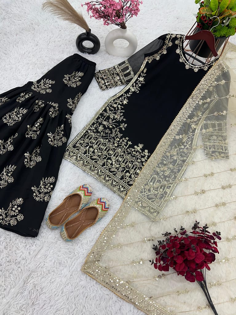 Black Sharara Suit Set Salwar Kameez Readymade Pakistani Stitched New Indian Ready To Wear Wedding Suit