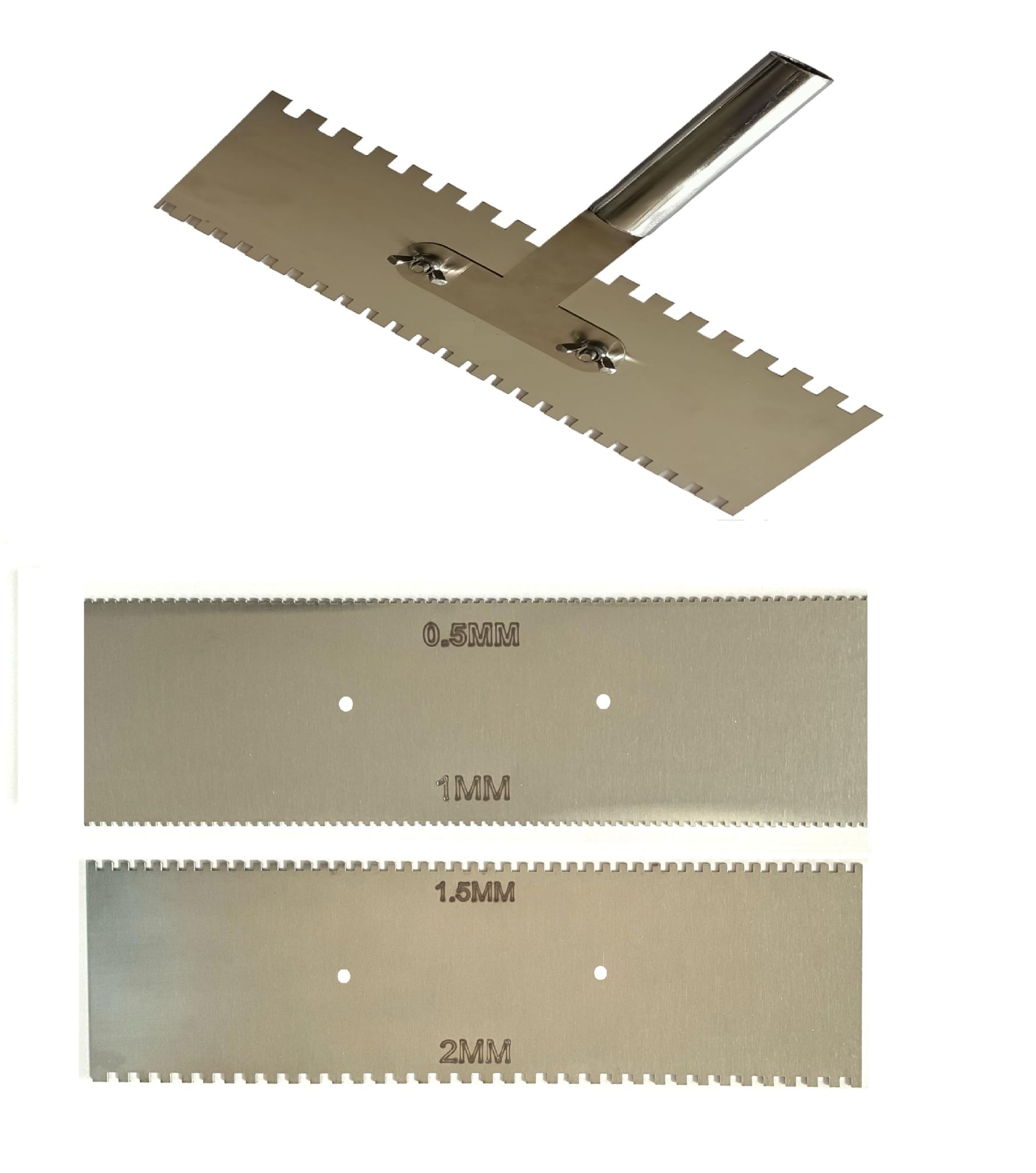 MD Style Square Notch Metal Trowel Fix Thickness for Flexible Resin Spreader Set, Reusable Trowel Scrapers for Epoxy, Fillers, Putty,Spackling Paste