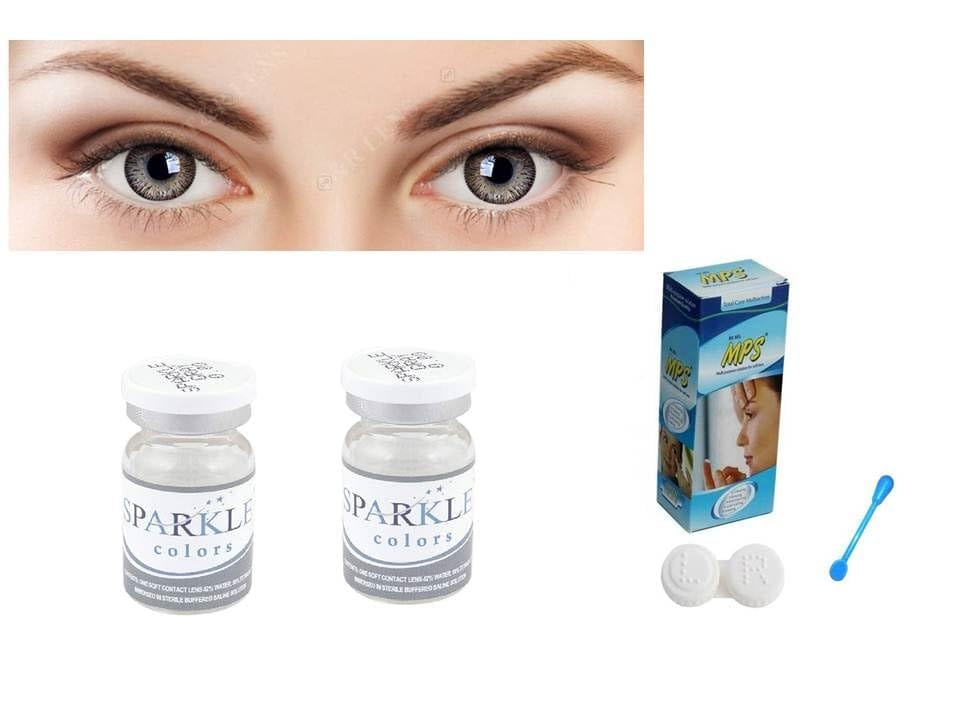 Gray MD Sparkle Yearly Color Contact Lens With Case, 80ML Solution & Lens Holder