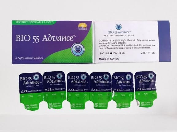 MD Bio 55 Advanced Clear Contact lenses Monthly Disposable with 80 Ml Solution, Lens Case and Lens Holder(UV Blocking, Pack of 6 Lens) (-2.75)