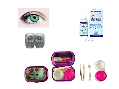 Dark Turquoise MD Sparkle 1 Pair of Monthly Color Contact Lens With Travel Kit Contact Lens Case Box With Mirror, Tweezers, Contact Lens Holder and 60 ML Solution