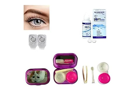 Dark Gray MD Sparkle 1 Pair of Monthly Color Contact Lens With Travel Kit Contact Lens Case Box With Mirror, Tweezers, Contact Lens Holder and 60 ML Solution