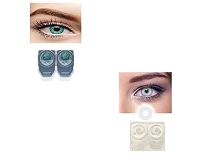 TURQUOISE AND WHITE MD SPARKLE 2 PAIR MONTHLY COLOR CONTACT LENS WITH CASE, LENS HOLDER AND 60 ML SOLUTION (PACK OF 2 PAIR)