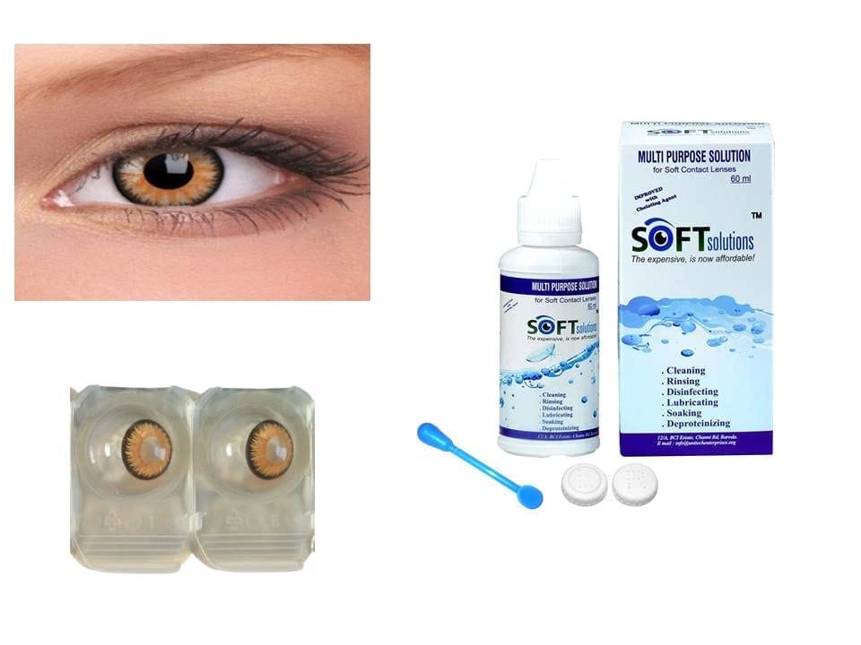 Dark Honey and Dark Brown MD Sparkle 2 Pairs of Monthly Color Contact Lens With Case, Lens Holder and 60 ML Solution