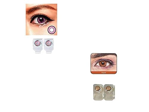 Pink and Dark Hazel MD Sparkle 2 Pairs of Monthly Color Contact Lens With Case, Lens Holder and 60 ML Solution