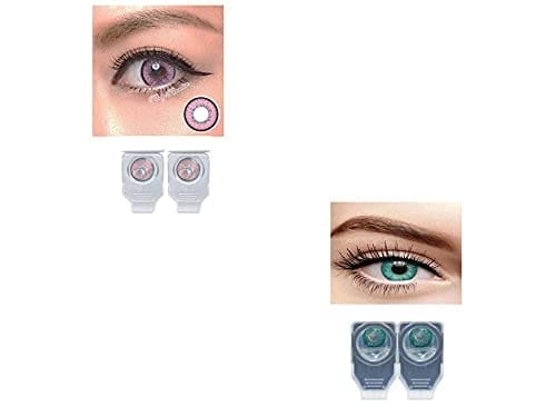 PINK AND TURQUOISE MD SPARKLE 2 PAIR MONTHLY COLOR CONTACT LENS WITH CASE, LENS HOLDER AND 60 ML SOLUTION (PACK OF 2 PAIR)