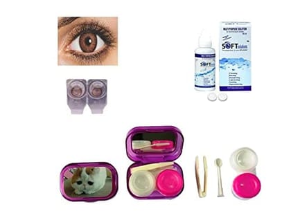 Brown MD Sparkle 1 Pair of Monthly Color Contact Lens With Travel Kit Contact Lens Case Box With Mirror, Tweezers, Contact Lens Holder and 60 ML Solution