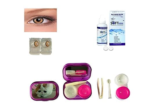 Dark Honey MD Sparkle 1 Pair of Monthly Color Contact Lens With Travel Kit Contact Lens Case Box With Mirror, Tweezers, Contact Lens Holder and 60 ML Solution