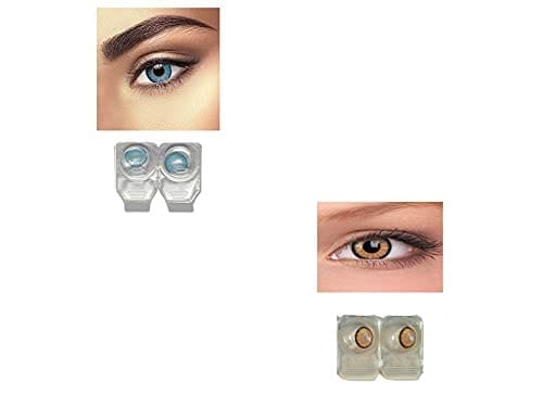 BLUE AND DARK HONEY MD SPARKLE 2 PAIR MONTHLY COLOR CONTACT LENS WITH CASE, LENS HOLDER AND 60 ML SOLUTION (PACK OF 2 PAIR)