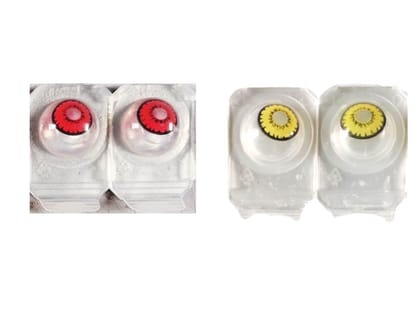 MYSTERY RED AND GOLDEN YELLOW MD SPARKLE 2 PAIR MONTHLY CRAZY CONTACT LENS/HORROR LENS WITH CASE, LENS HOLDER AND 80ML SOLUTION (PACK OF 2 PAIR)