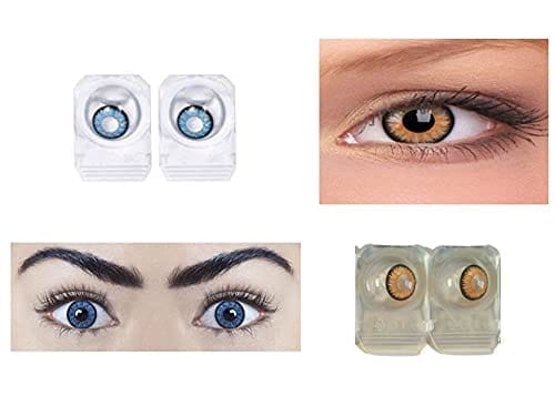 DARK AQUA BLUE AND DARK HONEY MD SPARKLE 2 PAIR MONTHLY COLOR CONTACT LENS WITH CASE AND 60ML SOLUTION (PACK OF 2 PAIR)