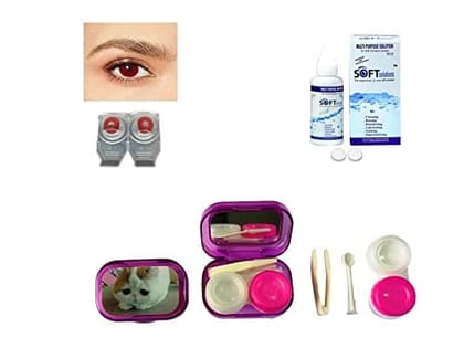 Red MD Sparkle 1 Pair of Monthly Color Contact Lens With Travel Kit Contact Lens Case Box With Mirror, Tweezers, Contact Lens Holder and 60 ML Solution Red MD Sparkle 1 Pair of Monthly Color Contact Lens With Travel Kit Contact Lens Case Box With Mirror, Tweezers, Contact Lens Holder and 60 ML Solution