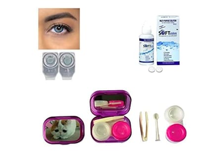 Sea Blue MD Sparkle 1 Pair of Monthly Color Contact Lens With Travel Kit Contact Lens Case Box With Mirror, Tweezers, Contact Lens Holder and 60 ML Solution