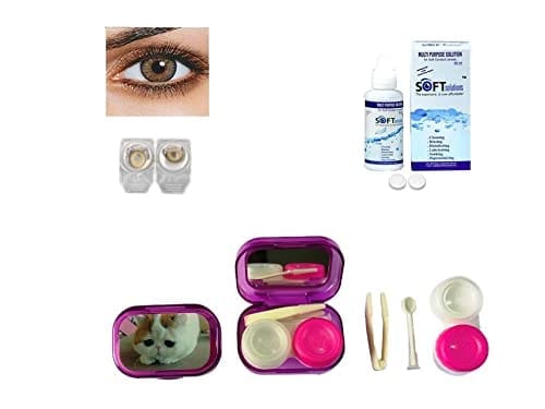 Hazel MD Sparkle 1 Pair of Monthly Color Contact Lens With Travel Kit Contact Lens Case Box With Mirror, Tweezers, Contact Lens Holder and 60 ML Solution