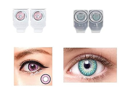PINK AND SEA BLUE MD SPARKLE 2 PAIR MONTHLY COLOR CONTACT LENS WITH CASE, LENS HOLDER AND 60 ML SOLUTION (PACK OF 2 PAIR)