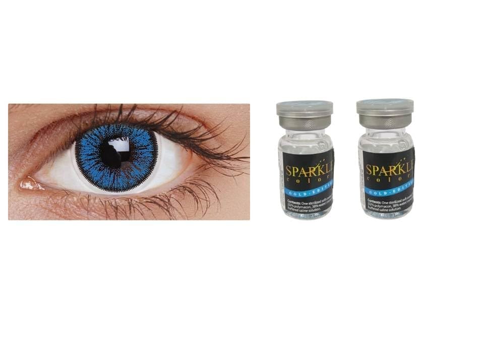 AQUA BLUE MD SPARKLE YEARLY TWO TONE GOLD EDITION COLOR CONTACT LENS WITH LENS CASE, 80ML SOLUTION AND LENS HOLDER (PACK OF 2 LENS)