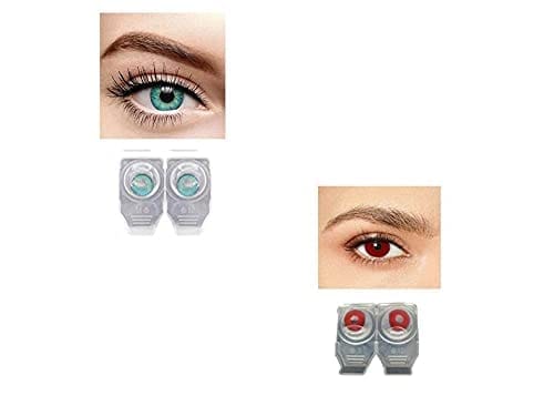 AQUA AND RED MD SPARKLE 2 PAIR MONTHLY COLOR CONTACT LENS WITH CASE, LENS HOLDER AND 60 ML SOLUTION (PACK OF 2 PAIR)