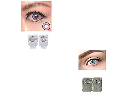 PINK AND DARK SEA BLUE MD SPARKLE 2 PAIR MONTHLY COLOR CONTACT LENS WITH CASE, LENS HOLDER AND 60 ML SOLUTION (PACK OF 2 PAIR)
