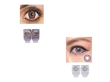 BROWN AND PINK MD SPARKLE 2 PAIR MONTHLY COLOR CONTACT LENS WITH CASE, LENS HOLDER AND 60 ML SOLUTION (PACK OF 2 PAIR)
