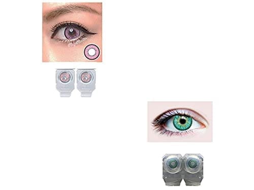 PINK AND DARK TURQUOISE MD SPARKLE 2 PAIR MONTHLY COLOR CONTACT LENS WITH CASE, LENS HOLDER AND 60 ML SOLUTION (PACK OF 2 PAIR)