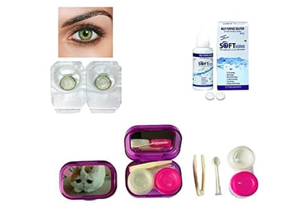 Dark Green MD Sparkle 1 Pair of Monthly Color Contact Lens With Travel Kit Contact Lens Case Box With Mirror, Tweezers, Contact Lens Holder and 60 ML Solution