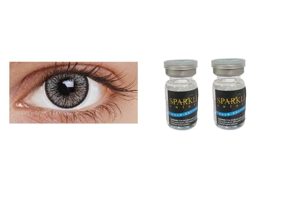 GRAY MD SPARKLE YEARLY TWO TONE GOLD EDITION COLOR CONTACT LENS WITH LENS CASE, 80ML SOLUTION AND LENS HOLDER (PACK OF 2 LENS)