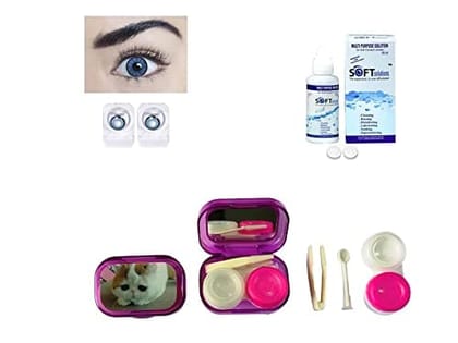 Dark Aqua Blue MD Sparkle 1 Pair of Monthly Color Contact Lens With Travel Kit Contact Lens Case Box With Mirror, Tweezers, Contact Lens Holder and 60 ML Solution