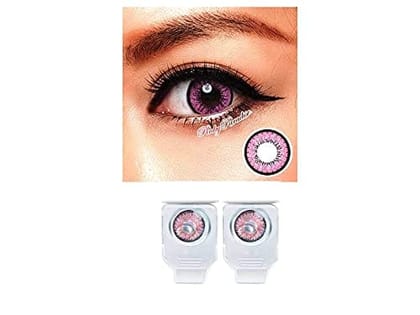AQUA BLUE AND PINK MD SPARKLE 2 PAIR MONTHLY COLOR CONTACT LENS WITH CASE, LENS HOLDER AND 60 ML SOLUTION (PACK OF 2 PAIR)