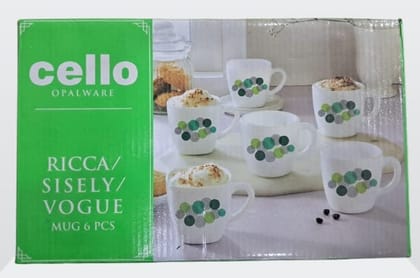  Cello Opalware Ricca Sisely Vogue Mug Set, 6 Pieces, White and Green
