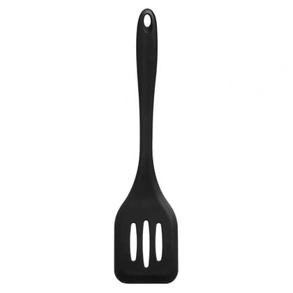 Femora Premium Virgin Silicone Slotted Turner with Grip Handle, Black, Set of 2