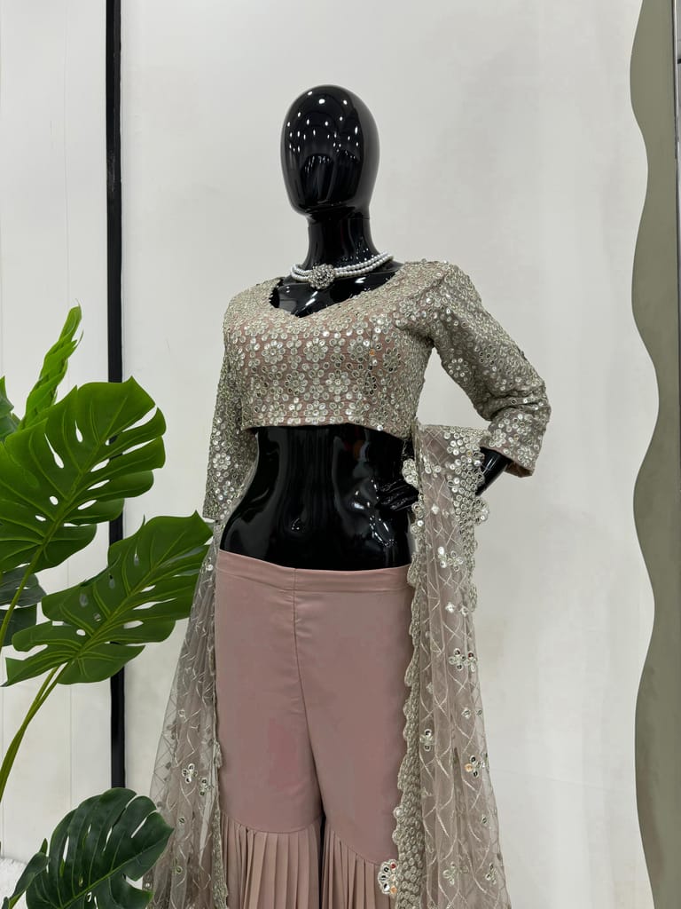 Indowestern Readymade Choli Sharara With Dupatta For Wedding Stitched Dress New Partywear