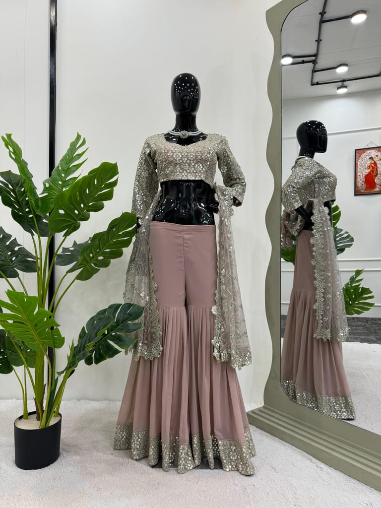 Indowestern Readymade Choli Sharara With Dupatta For Wedding Stitched Dress New Partywear