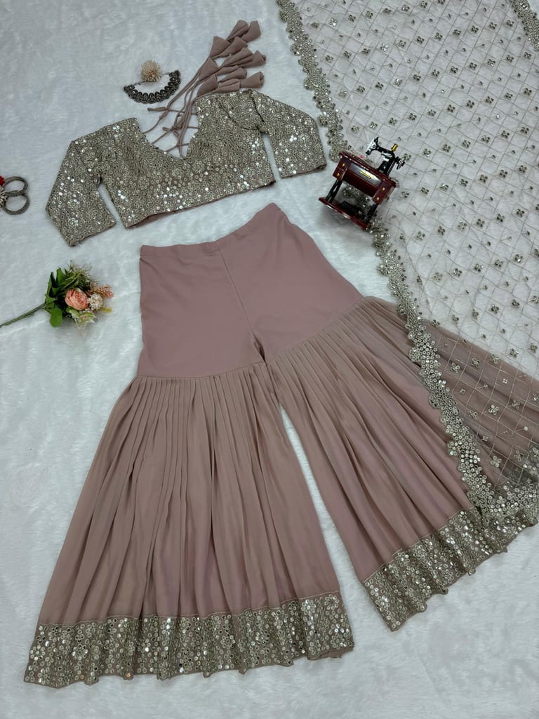 Indowestern Readymade Choli Sharara With Dupatta For Wedding Stitched Dress New Partywear