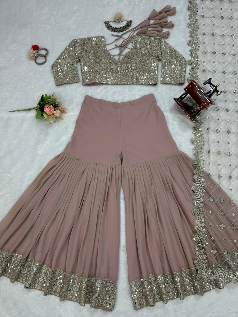 Indowestern Readymade Choli Sharara With Dupatta For Wedding Stitched Dress New Partywear