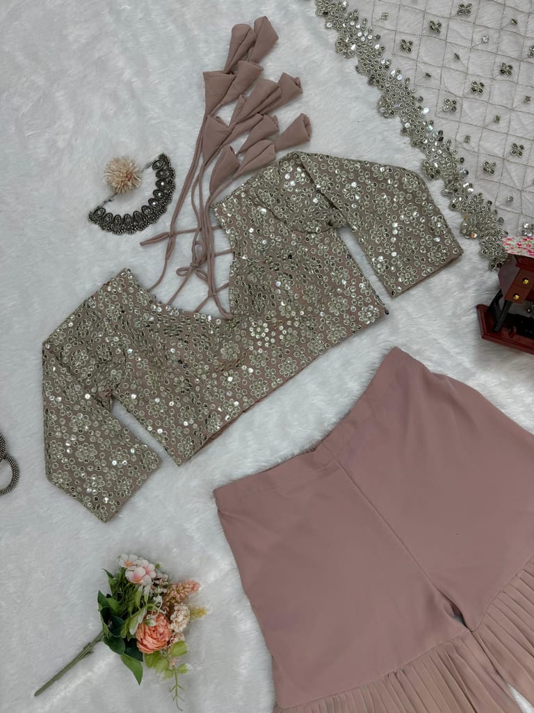 Indowestern Readymade Choli Sharara With Dupatta For Wedding Stitched Dress New Partywear