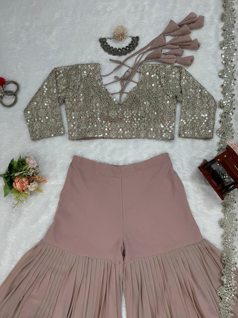 Indowestern Readymade Choli Sharara With Dupatta For Wedding Stitched Dress New Partywear