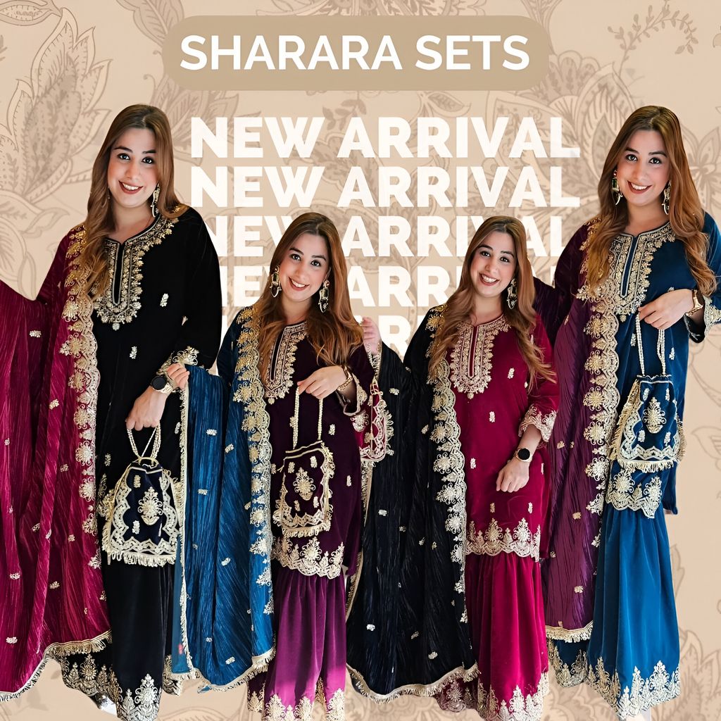 New Women Blue Purple Black Red Sharara Suit Set Salwar Kameez Readymade Pakistani Stitched New 