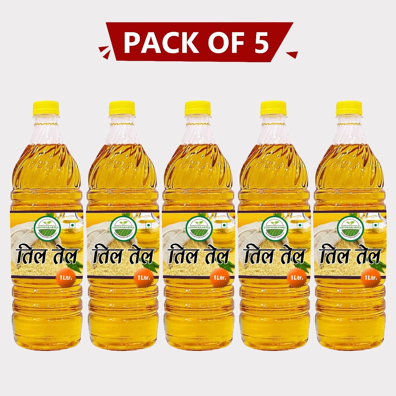 Pure Till Tail / Sesame Oil 5 Ltr ( Pack of 5 × 1 Ltr) by Vishwakarma – Healthy Cooking, Made by Farmers.