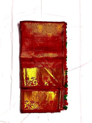 Red and gold zari woven Kanchipuram silk saree with blouse piece Red and gold zari woven Kanchipuram silk saree with blouse piece