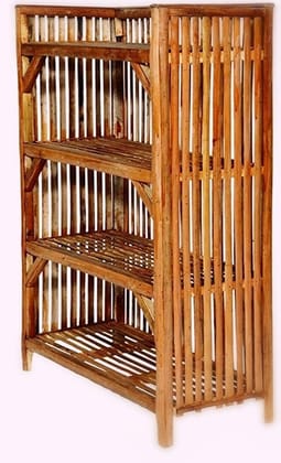 Wooden Bamboo 4-Tier Books & Newspaper | Gardening Planter | Shoes & Slippers Shelves Rack Closet Organizer Cabinet Utility Storage